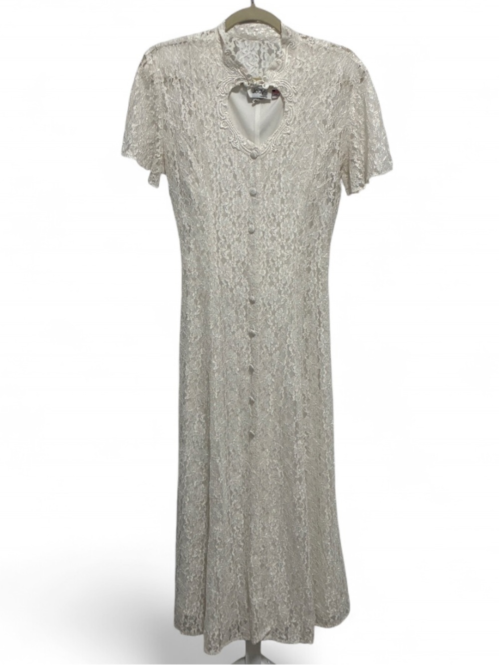 Y2K Ivory Lace Button-Front Short Sleeve Maxi Dress